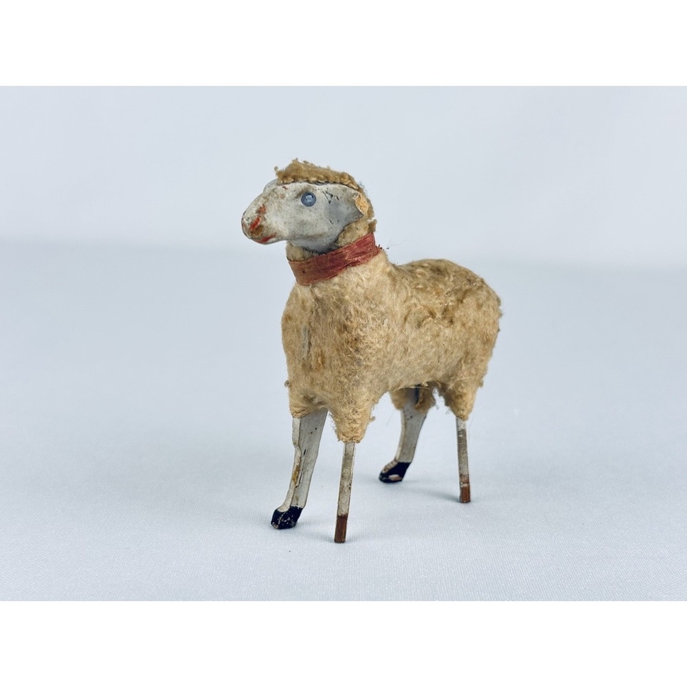 Antique German Putz Matchstick Leg - Composition Wool - Sheep Goat w/Collar